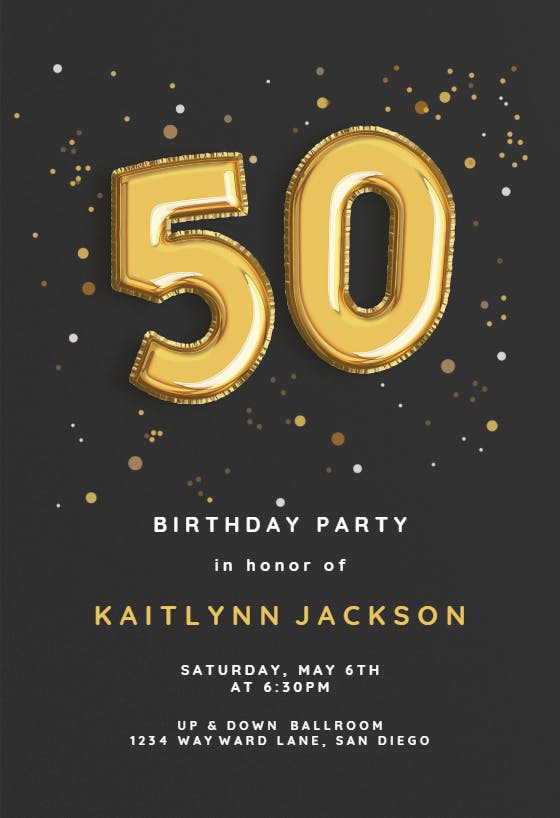 50th foil balloons - invitación de cumpleaños