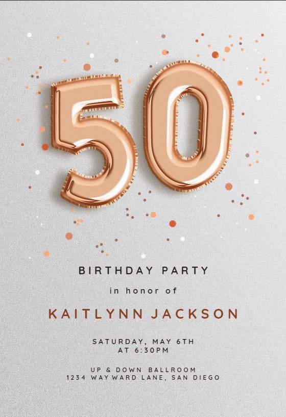 50th foil balloons - birthday invitation