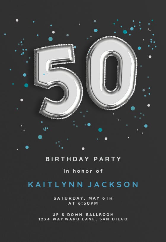 50th foil balloons -  invitación de cumpleaños