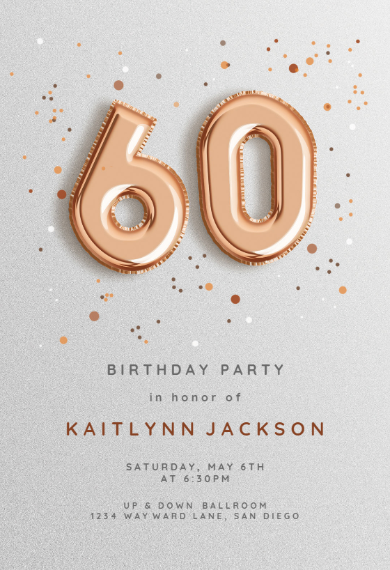 60th Foil balloons - Birthday Invitation Template (Free) | Greetings Island