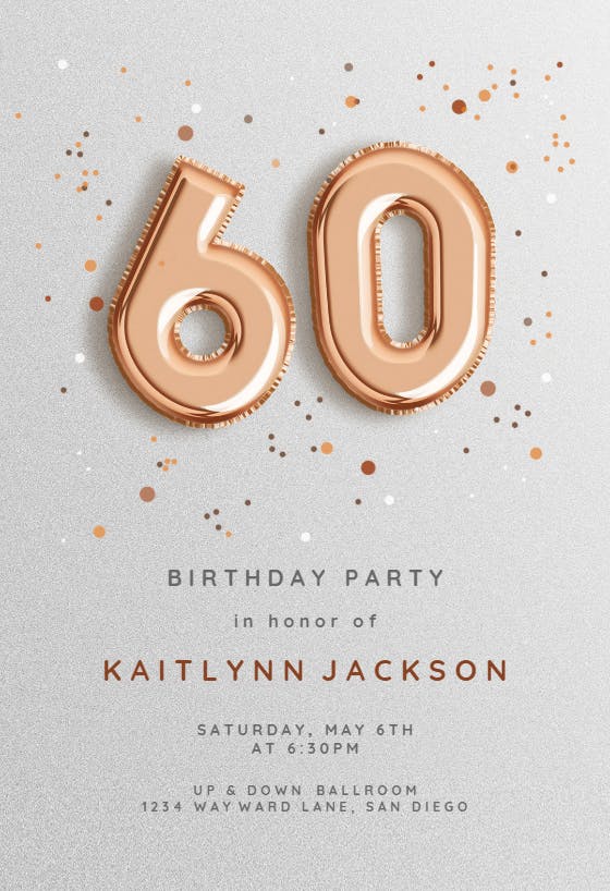 60th foil balloons -  invitación de cumpleaños