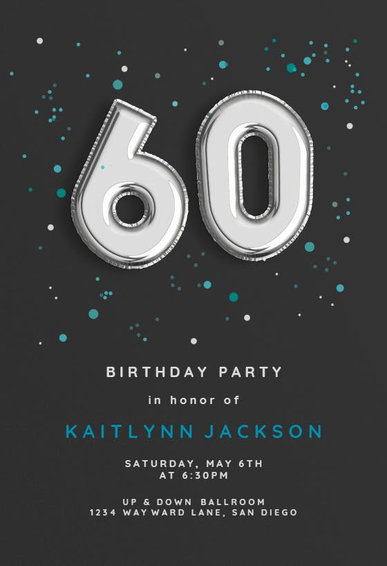 60th foil balloons - birthday invitation