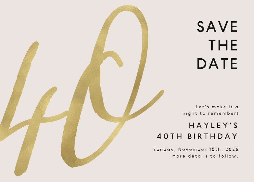 Foil numeric 40 - birthday invitation