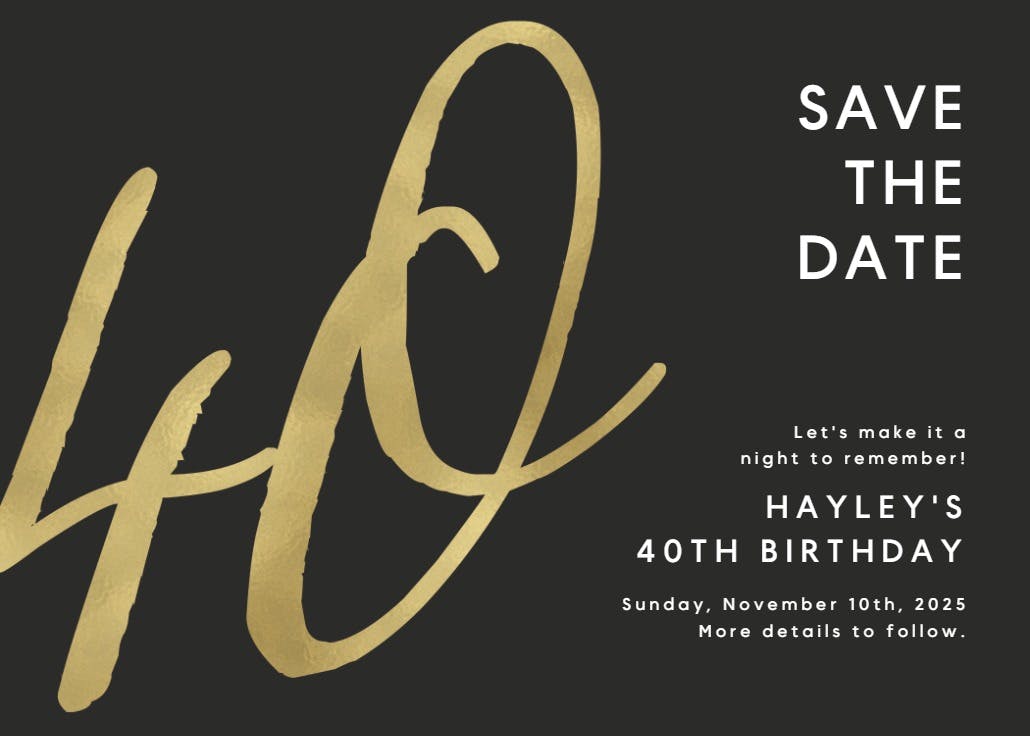 Foil numeric 40 - birthday invitation