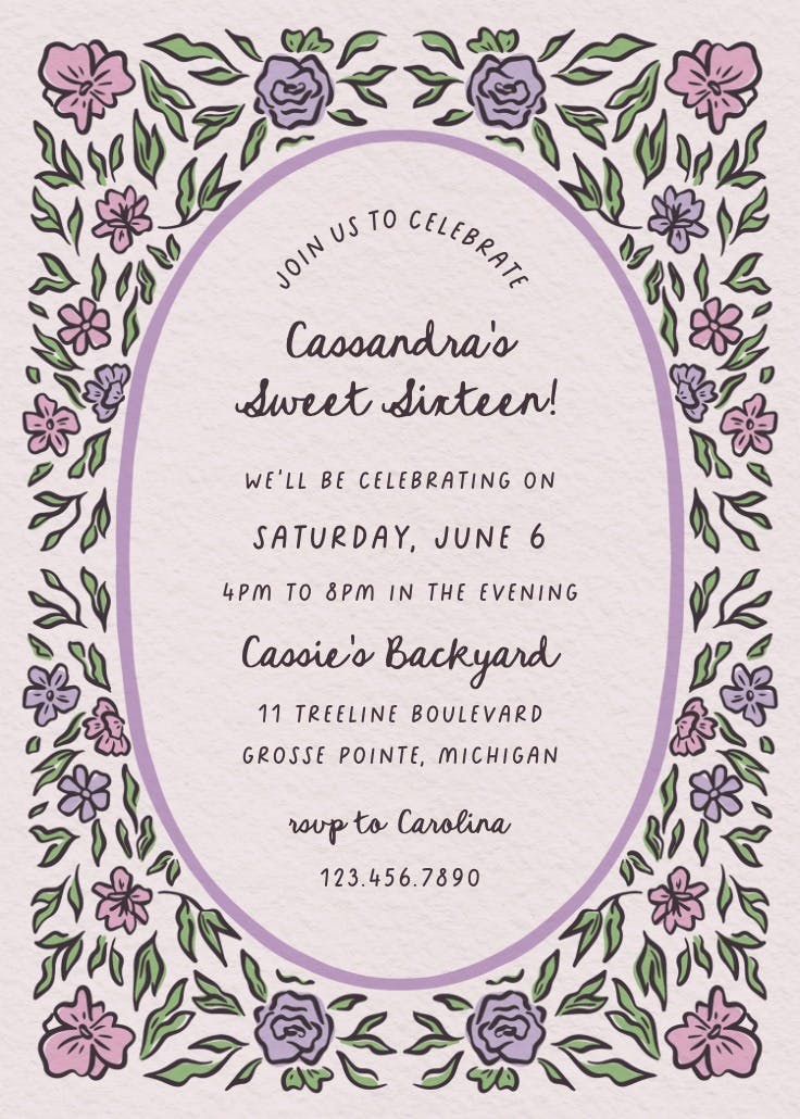 Frame of blooms - invitación de cumpleaños