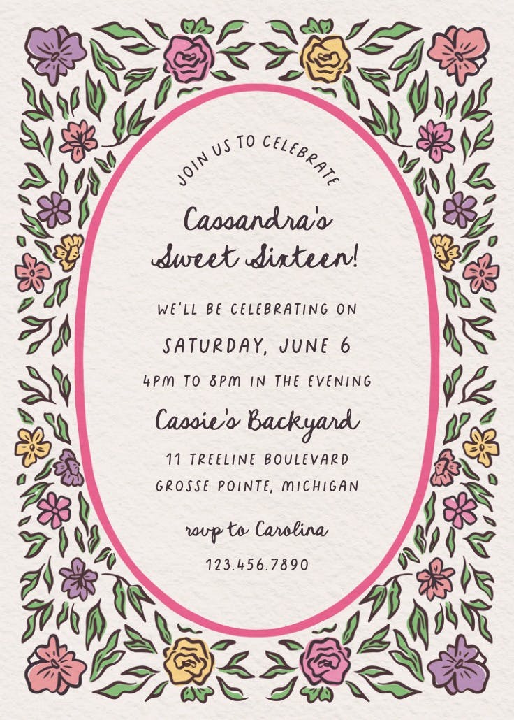 Frame of blooms - invitación de cumpleaños