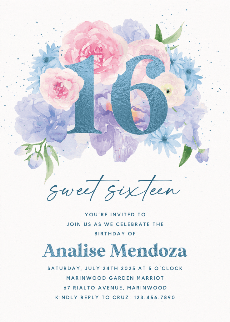 Glitter & bloom - invitación de cumpleaños