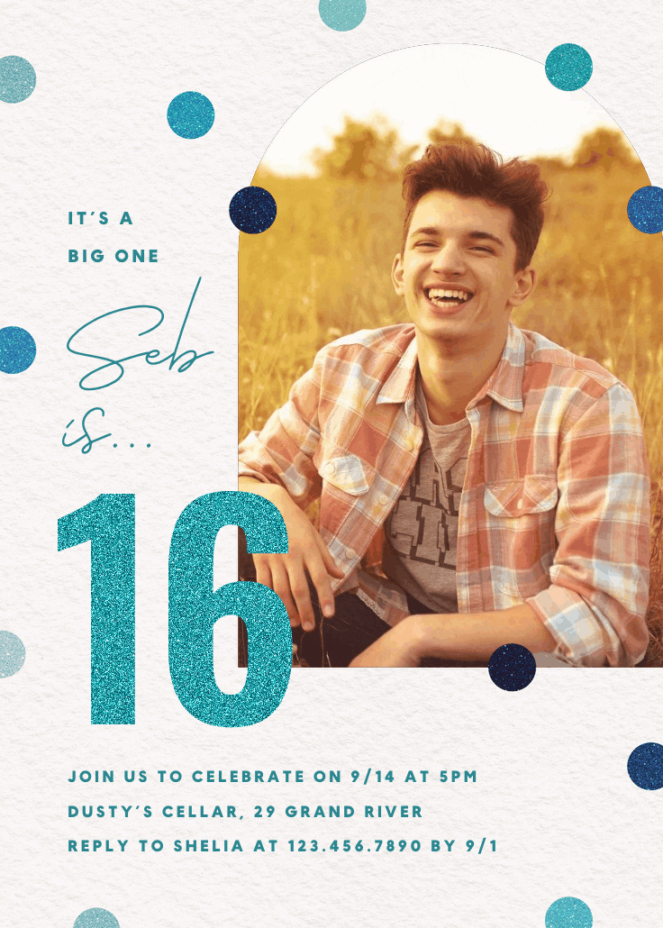 Glitter age 16 - invitación de cumpleaños