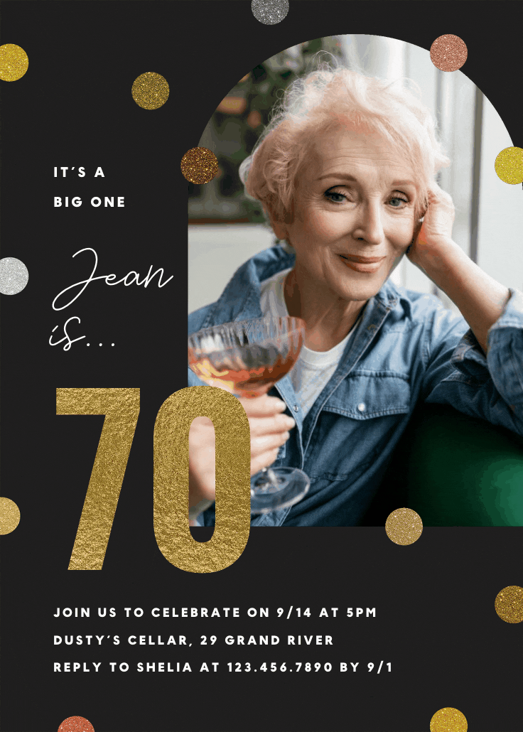 Glitter age 70 - birthday invitation