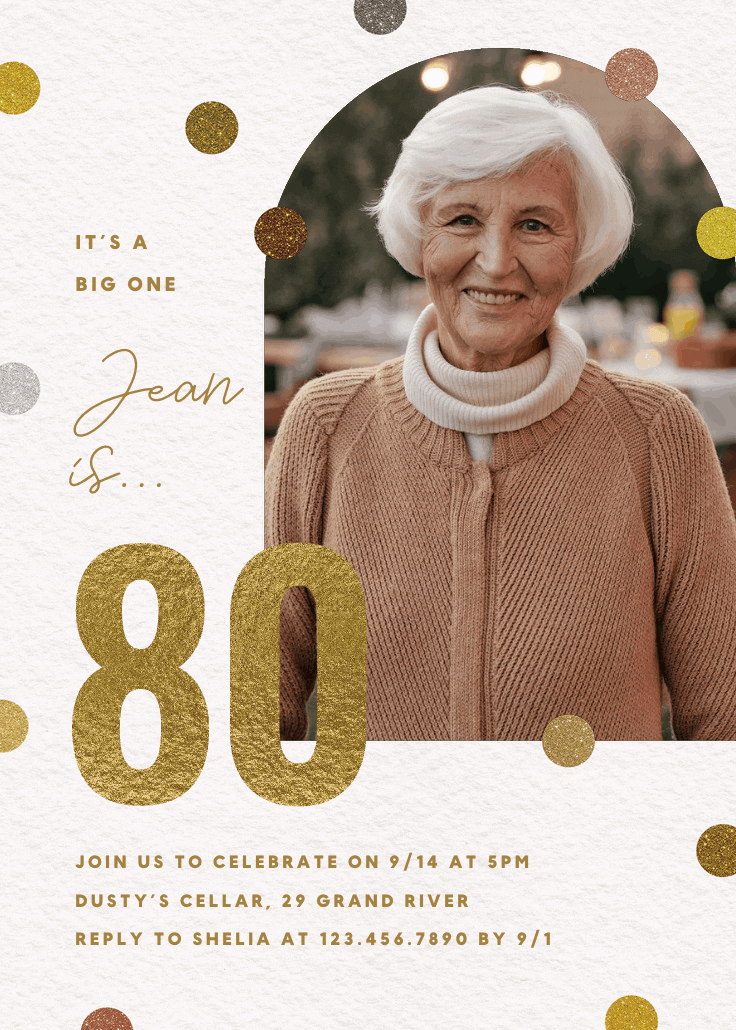 Glitter age 80 - birthday invitation