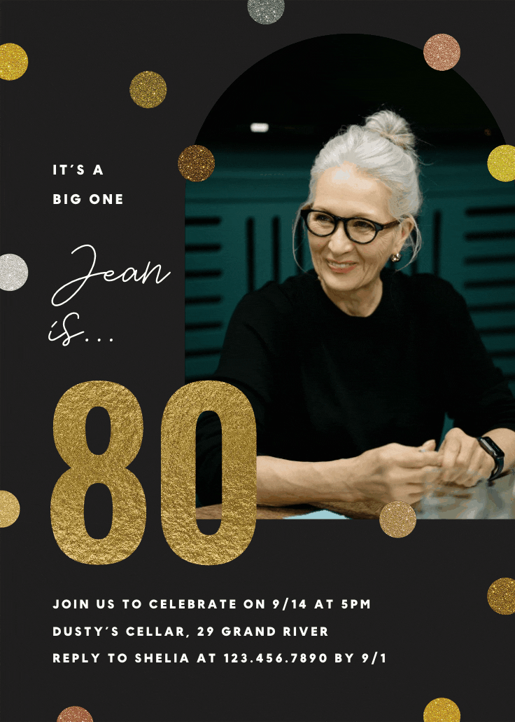 Glitter age 80 - birthday invitation