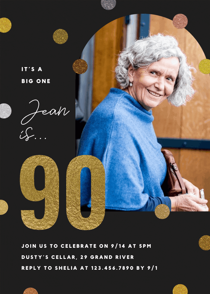 Glitter age 90 - birthday invitation