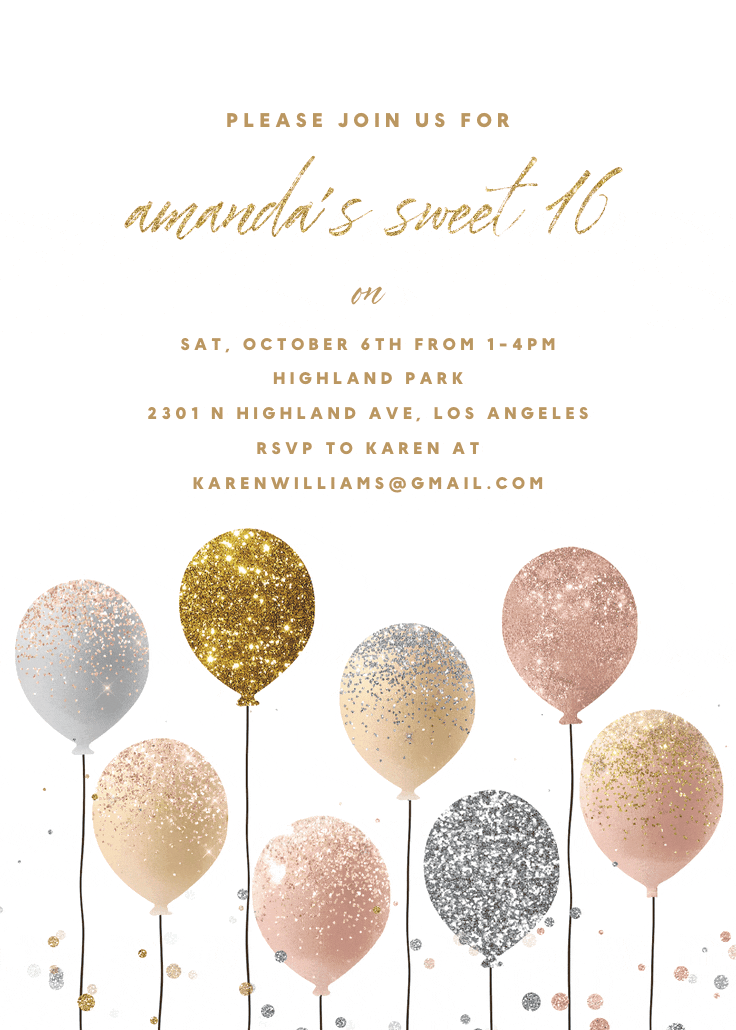 Glitter balloons - invitación de cumpleaños