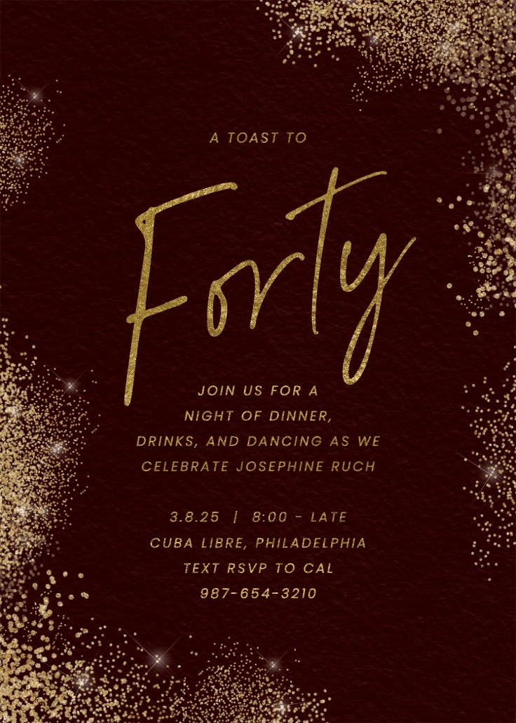 Glitter mist 40 -  invitación de cumpleaños