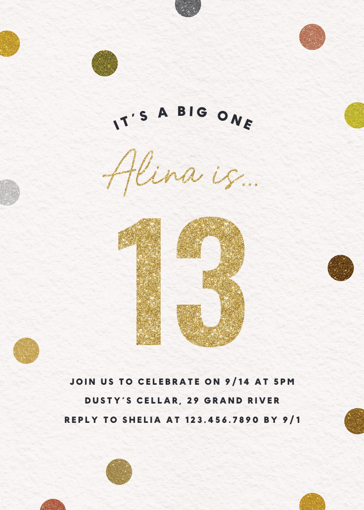 Glittering 13 - birthday invitation