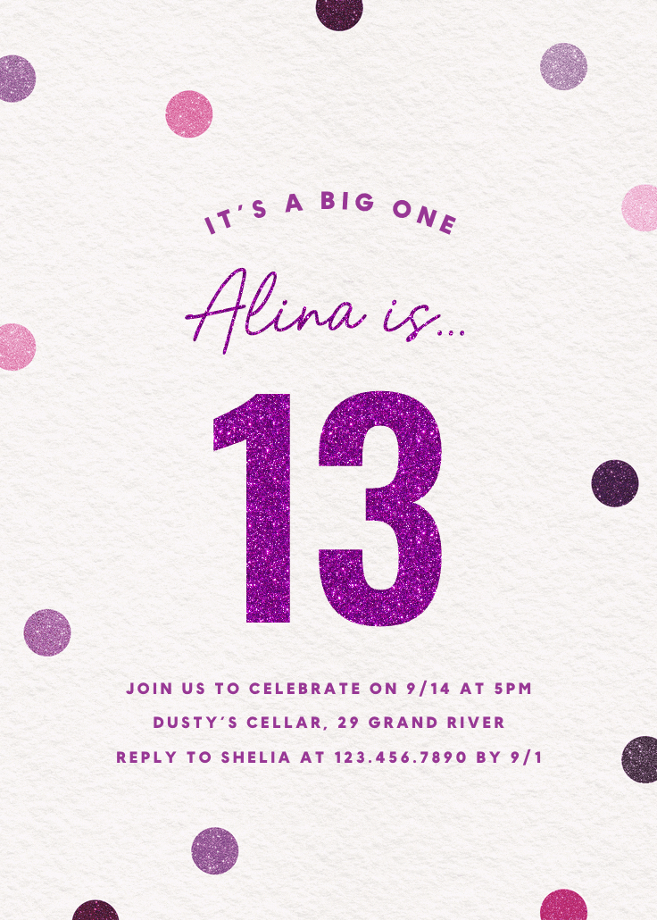 Glittering 13 - invitación de cumpleaños
