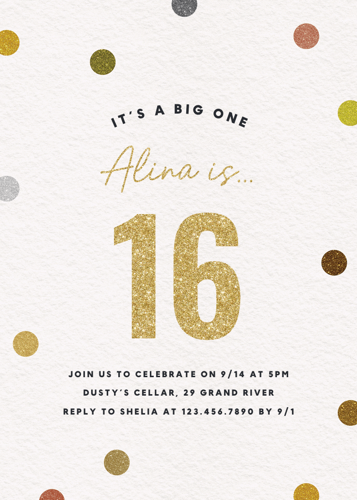 Glittering 16 - invitación de cumpleaños