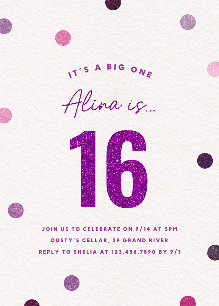 Glittering 16 - invitación de cumpleaños