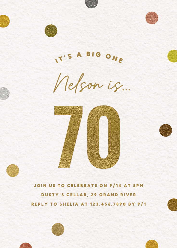 Glittering 70 - invitación de cumpleaños