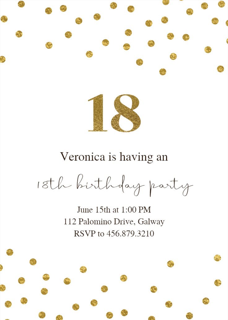 Gold confetti - birthday invitation