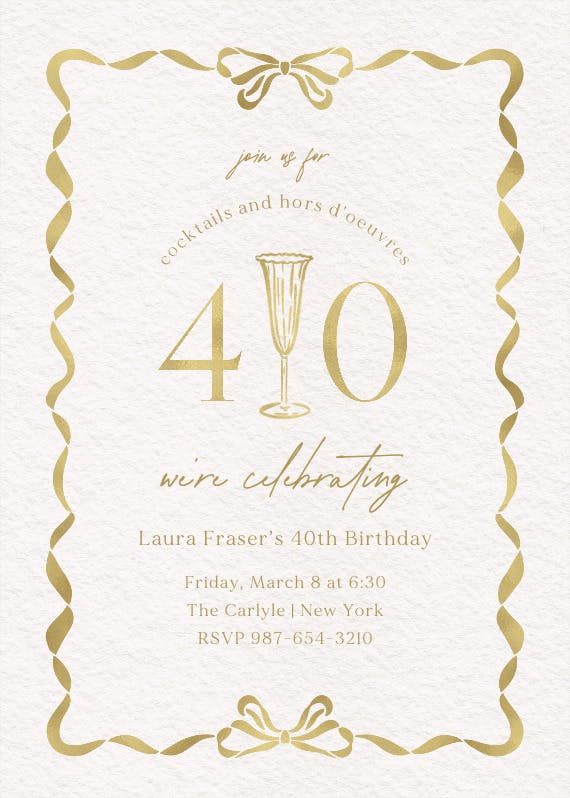 Gold Deco Detail 40 - Birthday Invitation Template (Free) | Greetings ...