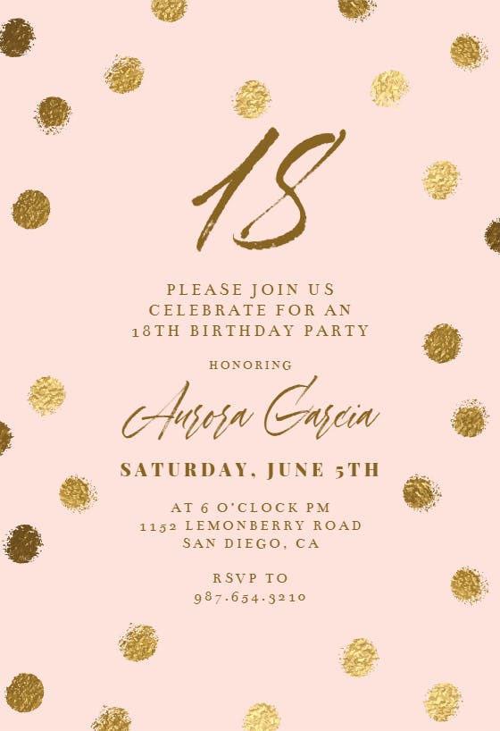 Gold dots -  invitación de cumpleaños
