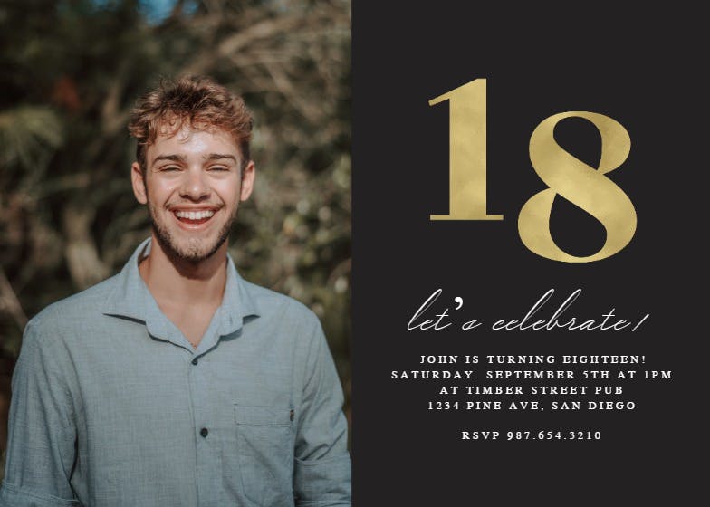 Golden 18 - birthday invitation