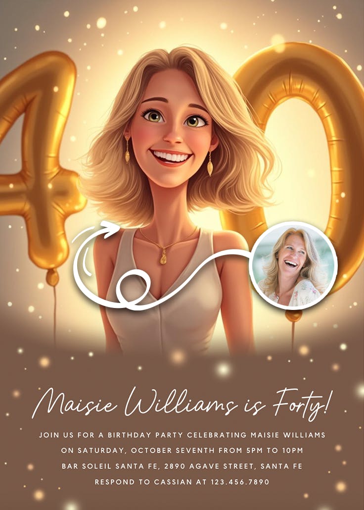 Golden 40 - birthday invitation