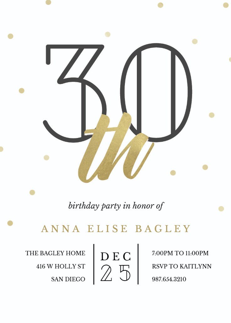 Golden age 30 - birthday invitation