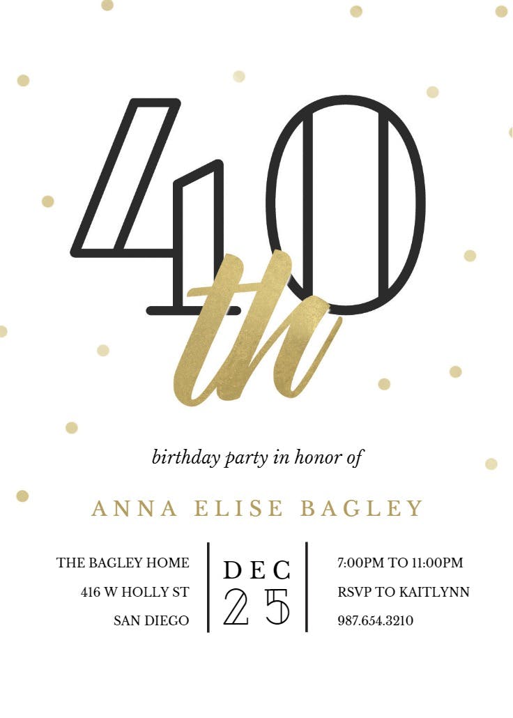 Golden age 40 - birthday invitation