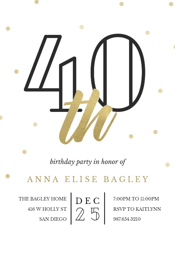 Golden age 40 - birthday invitation