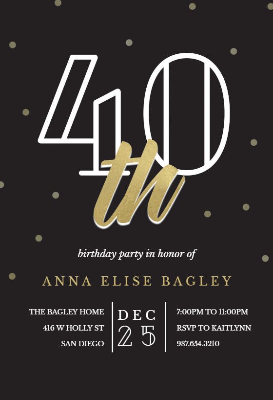 Golden age 40 -  invitación de cumpleaños