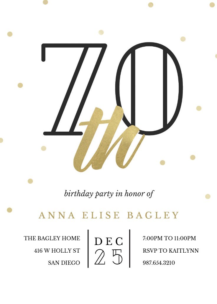 Golden age 70 - birthday invitation