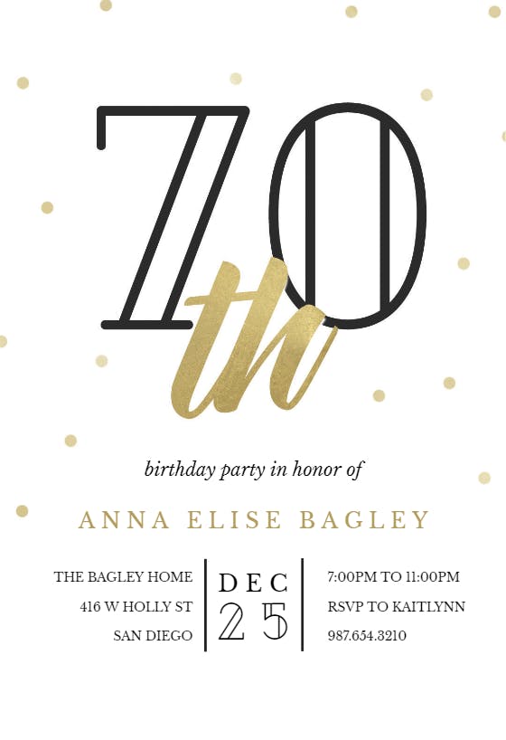 Golden age 70 -  invitación de cumpleaños