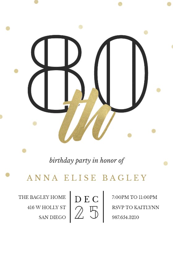Golden age 80 - birthday invitation