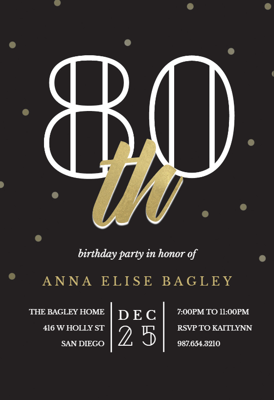 Golden age 80 - Birthday Invitation Template (Free) | Greetings Island