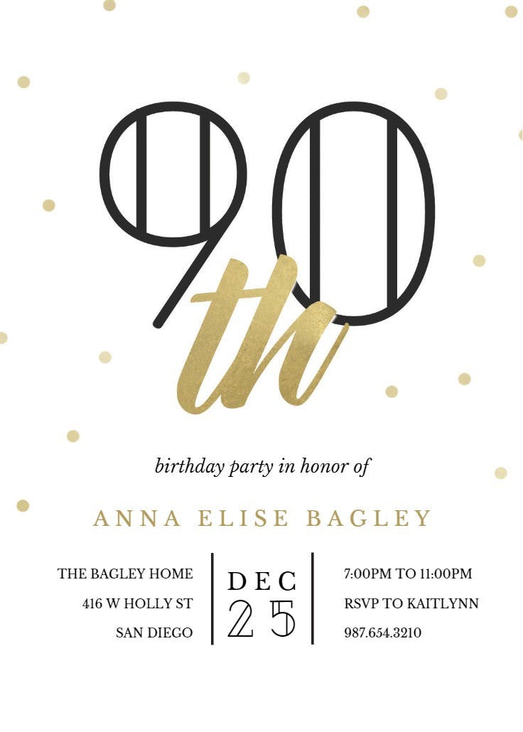 Golden age 90 - birthday invitation