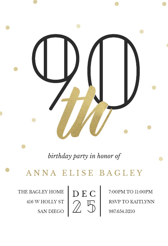 Golden age 90 - birthday invitation