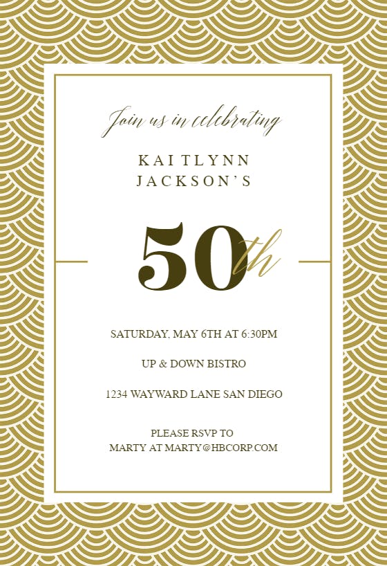 50th golden birthday -  invitación de cumpleaños