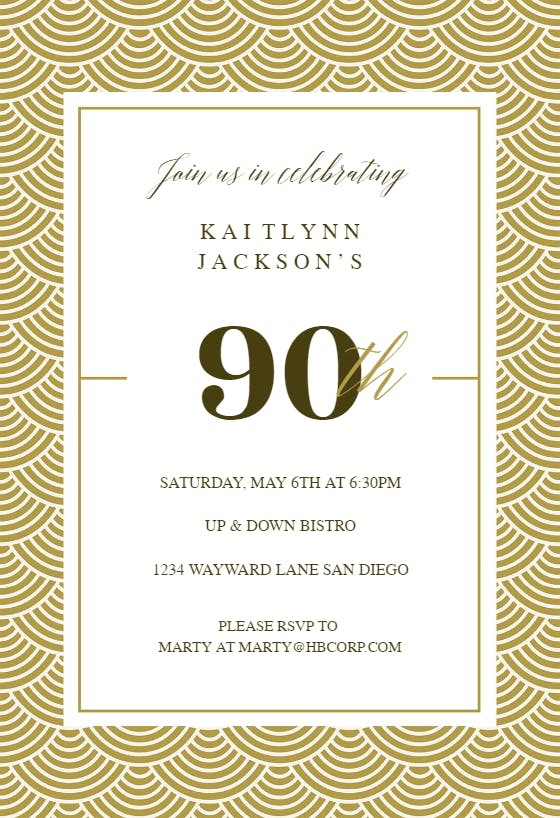 90th golden birthday -  invitación de cumpleaños