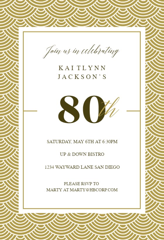 80th golden birthday -  invitación de cumpleaños