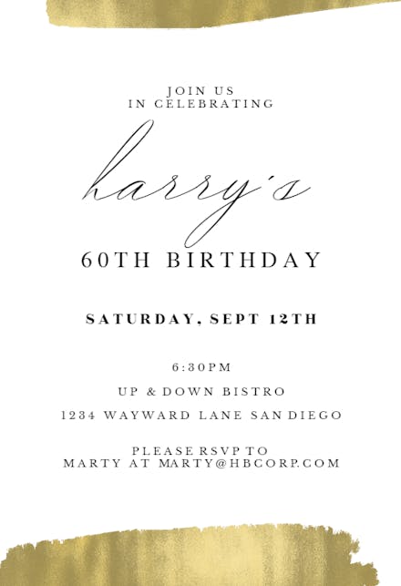 Golden brush strokes - Invitación De Cumpleaños