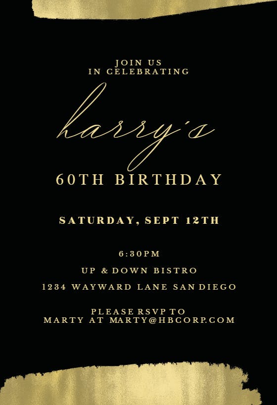 Golden brush strokes - birthday invitation