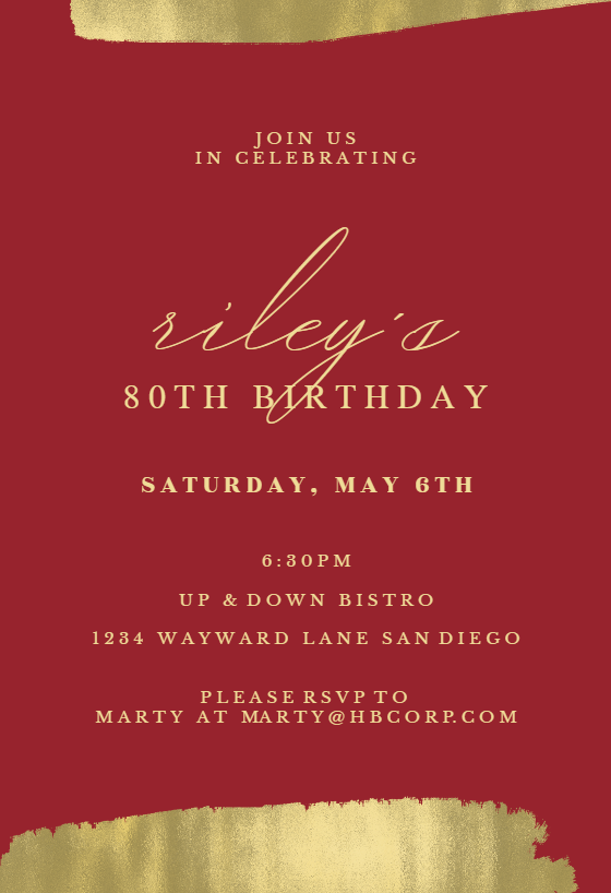 80th Golden Birthday - Birthday Invitation Template (Free) | Greetings ...