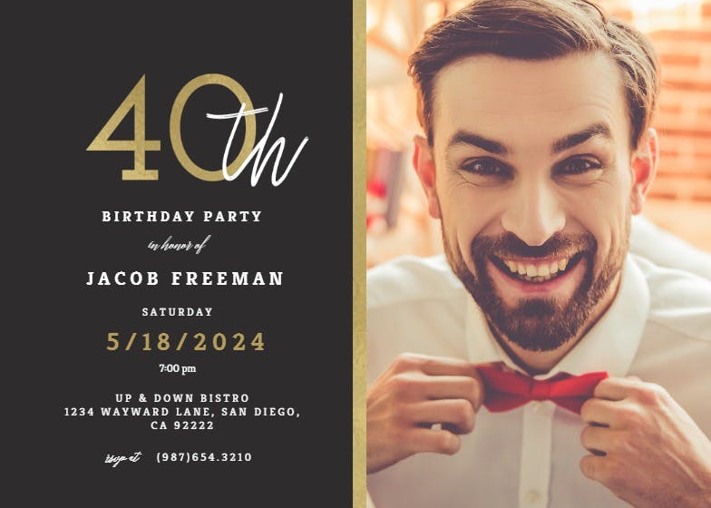 Golden line 40 - birthday invitation