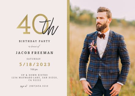 Golden line 40 - Birthday Invitation