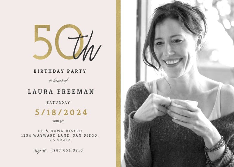 Golden line 50 - birthday invitation