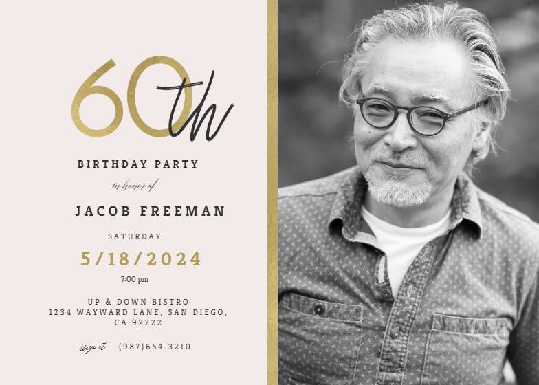 Golden line 60 - birthday invitation