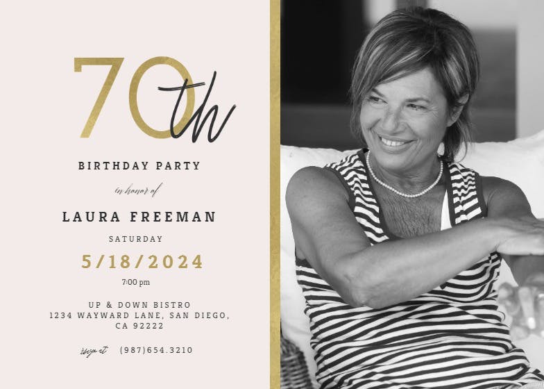 Golden line 70 -  invitación de cumpleaños