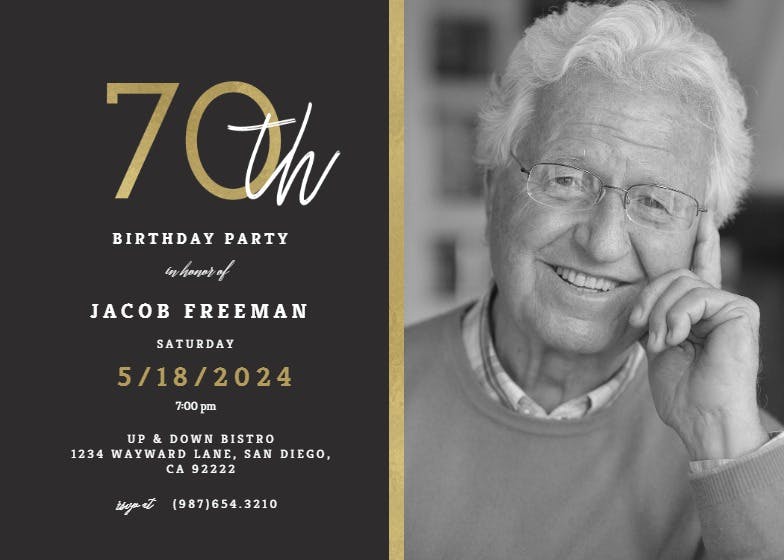 Golden line 70 - birthday invitation
